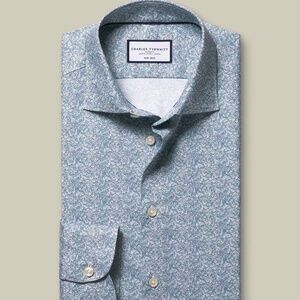 NWT Charles Tyrwhitt Indigo & Lilac Non-Iron Stretch Print Shirt Size M